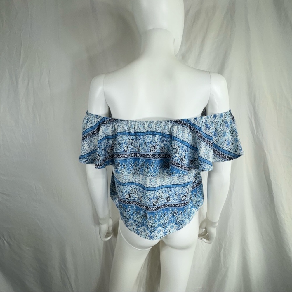 Rue 21 Blue Bandana Print Ruffled Off Shoulder Blouse - Picture 3 of 5